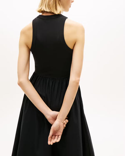 Slim Poplin Tank Top Maxi Dress - Black