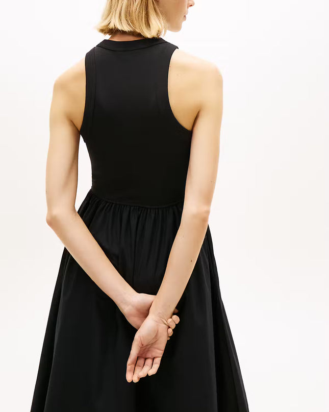 Slim Poplin Tank Top Maxi Dress - Black
