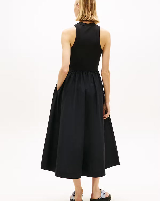 Slim Poplin Tank Top Maxi Dress - Black
