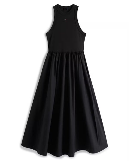 Slim Poplin Tank Top Maxi Dress - Black