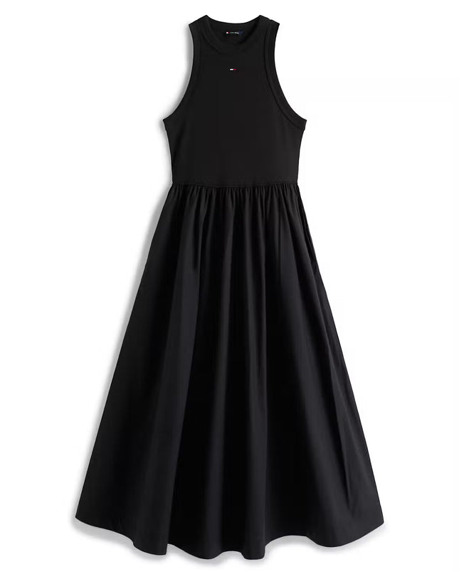 Slim Poplin Tank Top Maxi Dress - Black