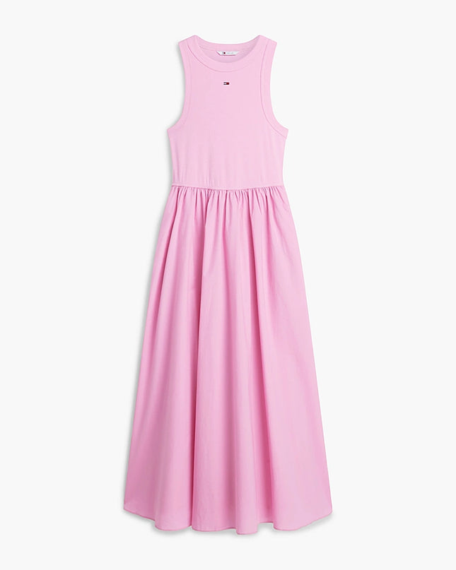 Slim Poplin Tank Top Maxi Dress - Pink Daisy