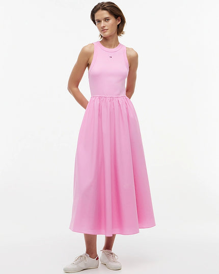 Slim Poplin Tank Top Maxi Dress - Pink Daisy