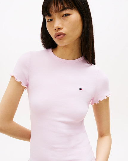 Ruffle Trim Ribbed T-Shirt - Pearly Pink