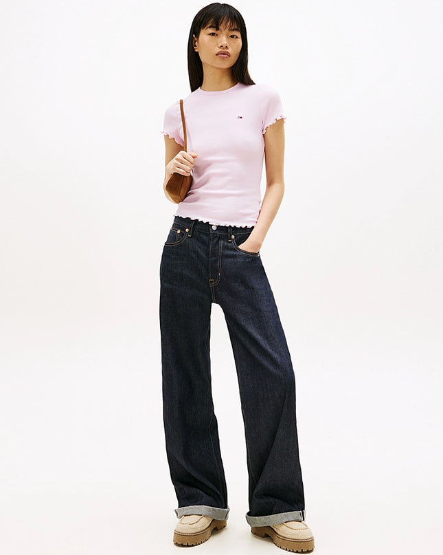 Ruffle Trim Ribbed T-Shirt - Pearly Pink