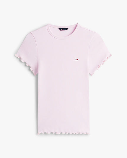 Ruffle Trim Ribbed T-Shirt - Pearly Pink