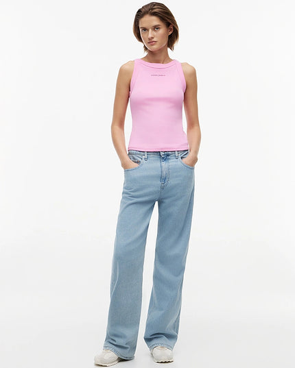 Logo Ribbed Slim Tank Top - Pink Daisy