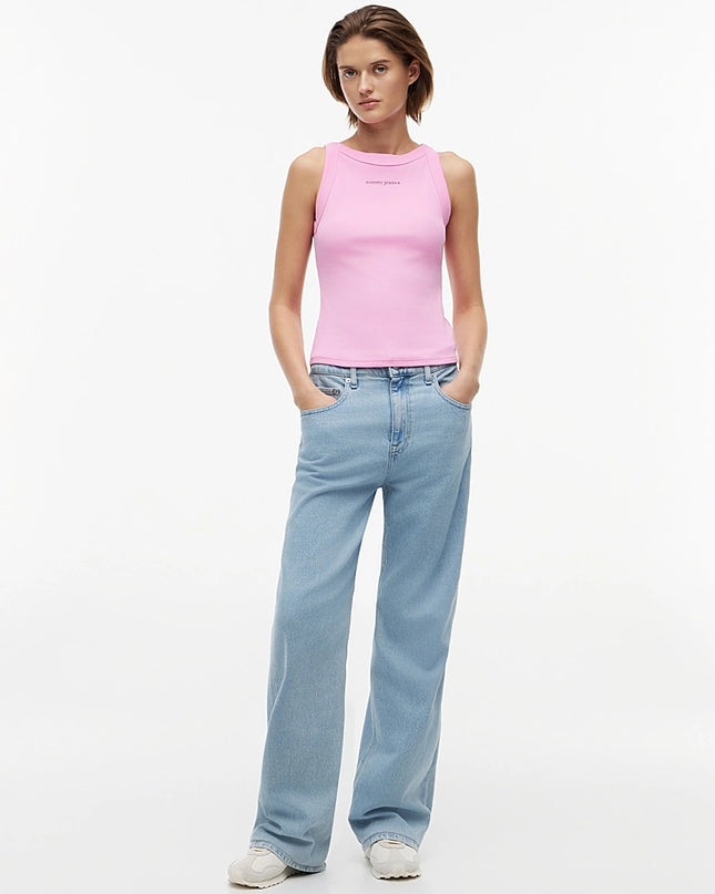 Logo Ribbed Slim Tank Top - Pink Daisy