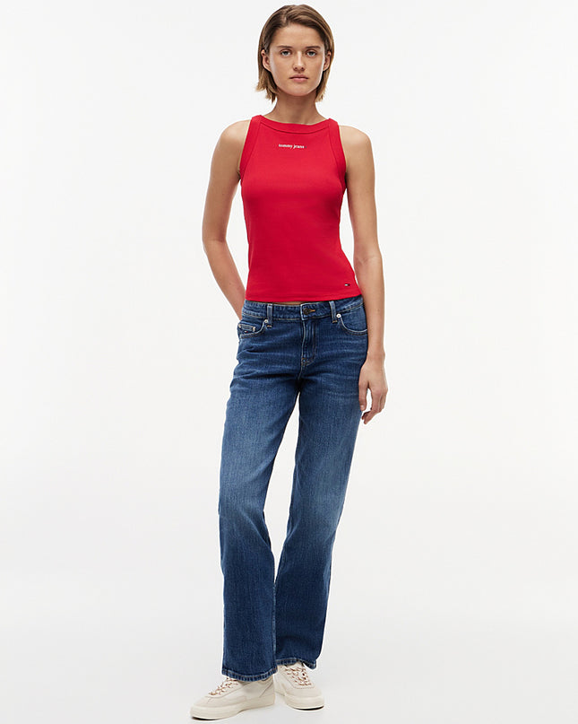 Logo Ribbed Slim Tank Top - Amaryllis Red