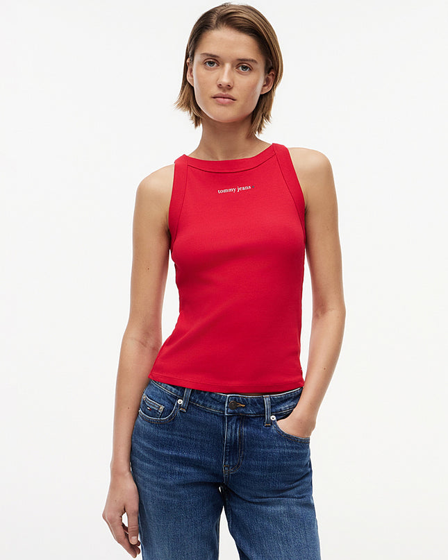 Logo Ribbed Slim Tank Top - Amaryllis Red