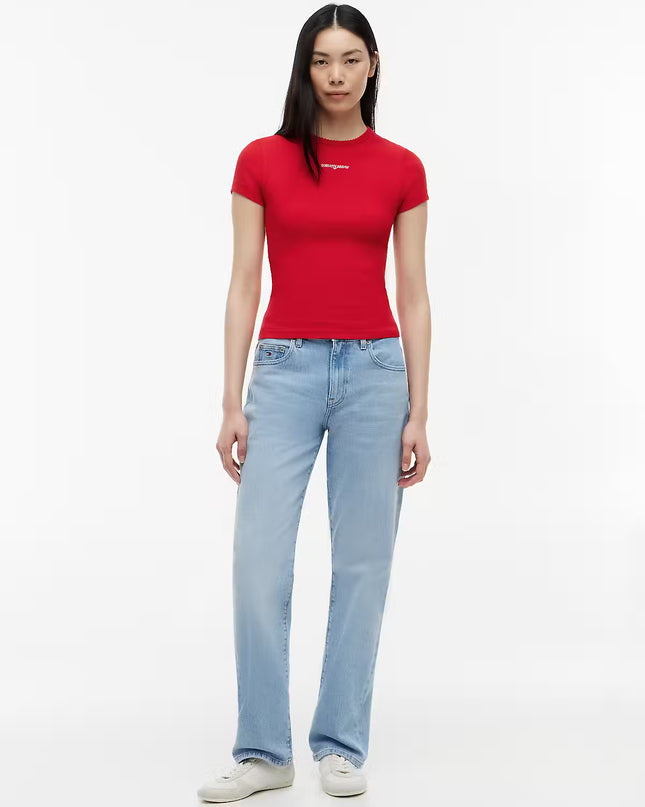TJW SLIM SCRIPT RIB SS TEE - Amaryllis Red