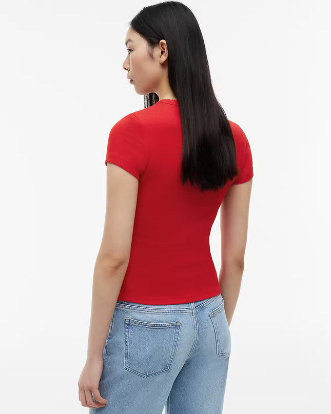 TJW SLIM SCRIPT RIB SS TEE - Amaryllis Red