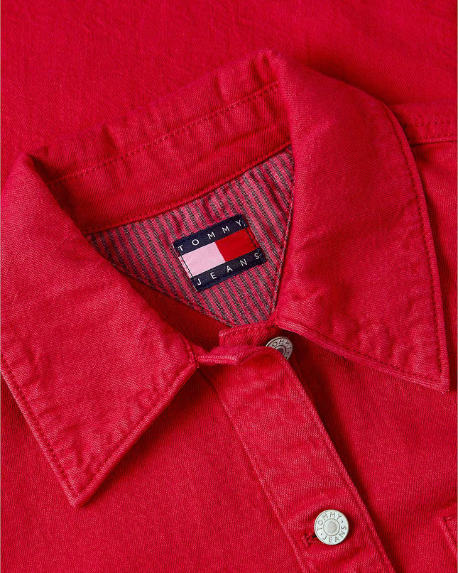 Textured Twill A-Line Mini Shirt Dress - Amaryllis Red