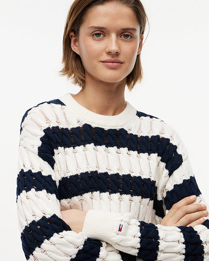 Loose Cable Knit Jumper - Dark Night Navy / Stripe