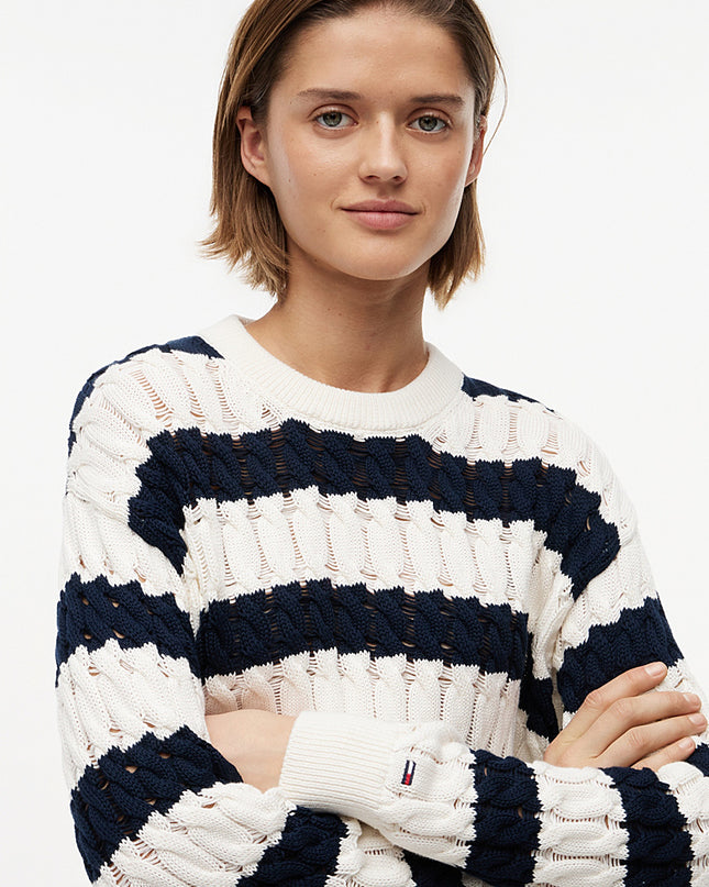 Loose Cable Knit Jumper - Dark Night Navy / Stripe