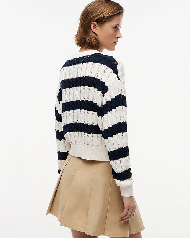 Loose Cable Knit Jumper - Dark Night Navy / Stripe