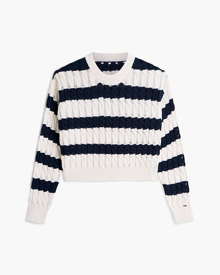 Loose Cable Knit Jumper - Dark Night Navy / Stripe