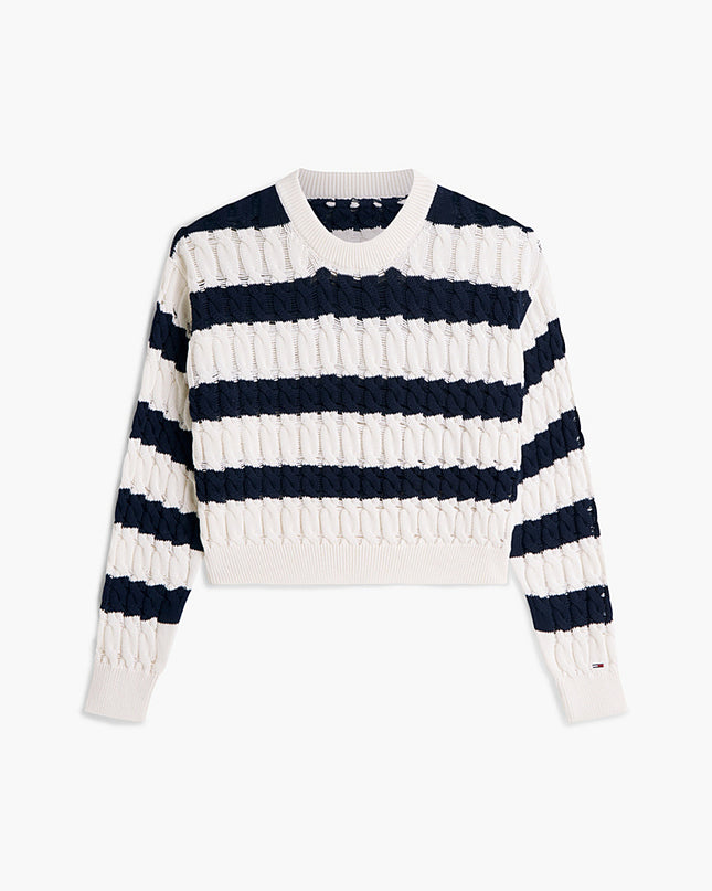 Loose Cable Knit Jumper - Dark Night Navy / Stripe