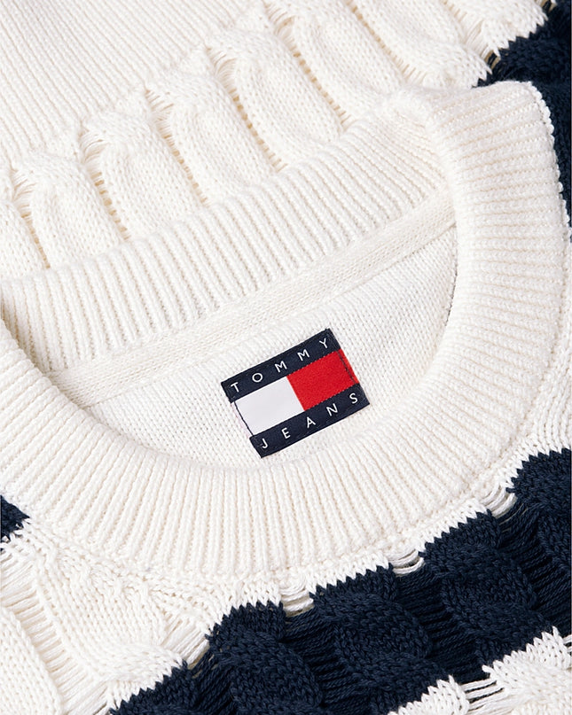 Loose Cable Knit Jumper - Dark Night Navy / Stripe