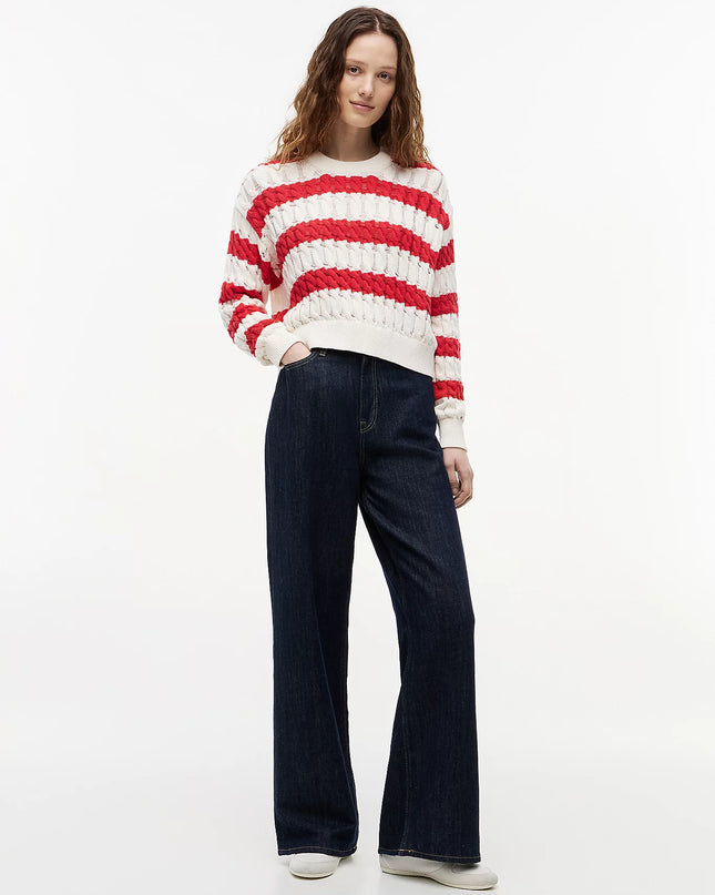 Loose Cable Knit Jumper - Amaryllis Red / Stripe