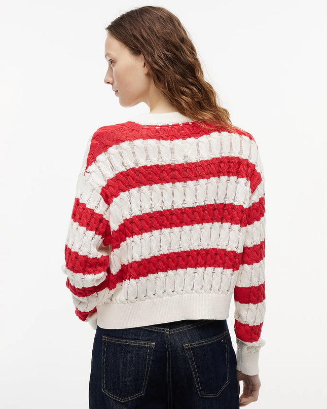 Loose Cable Knit Jumper - Amaryllis Red / Stripe