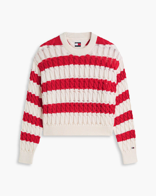 Loose Cable Knit Jumper - Amaryllis Red / Stripe