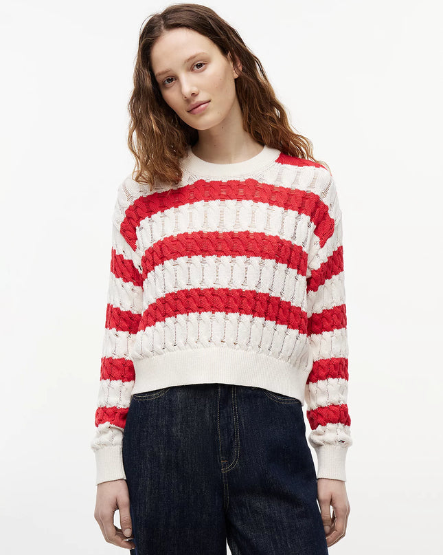 Loose Cable Knit Jumper - Amaryllis Red / Stripe