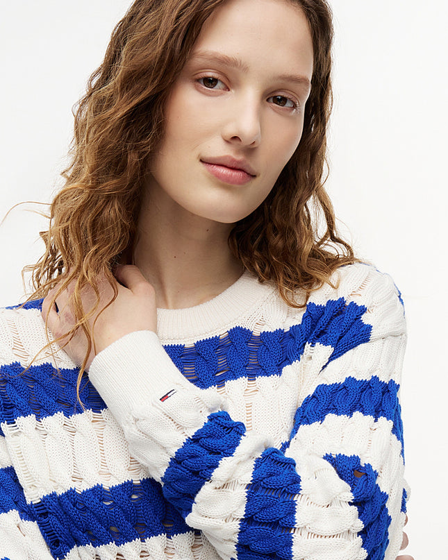 Loose Cable Knit Jumper - Noble Blue / Stripe