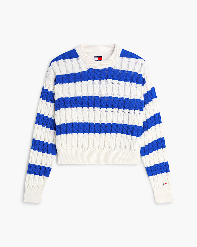 Loose Cable Knit Jumper - Noble Blue / Stripe