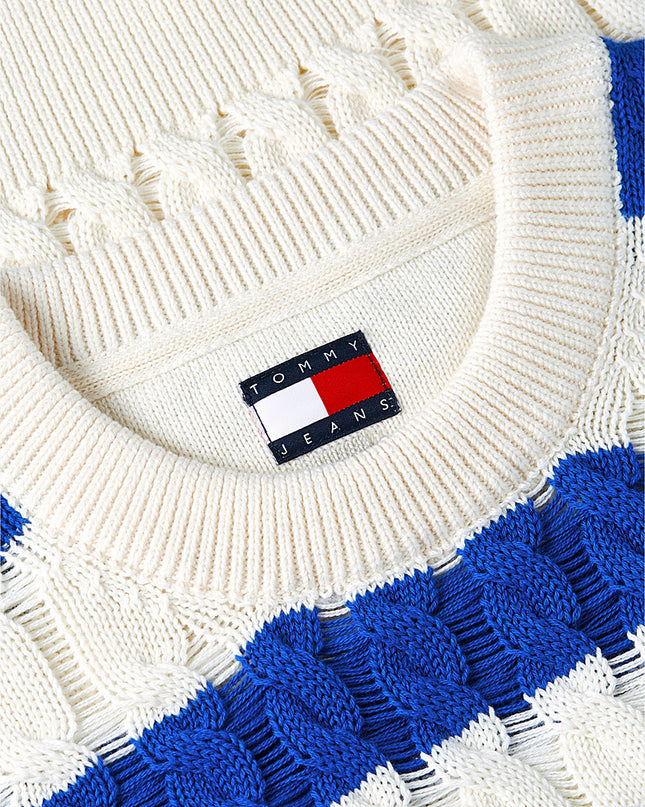 Loose Cable Knit Jumper - Noble Blue / Stripe