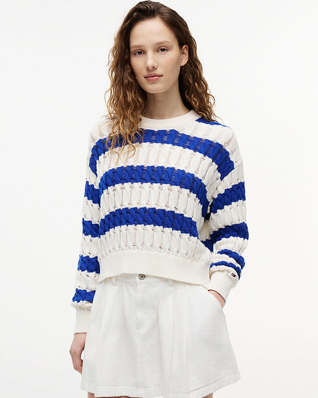 Loose Cable Knit Jumper - Noble Blue / Stripe