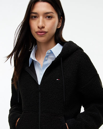 Teddy Fleece Zip-Thru Hoody - Black