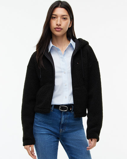 Teddy Fleece Zip-Thru Hoody - Black