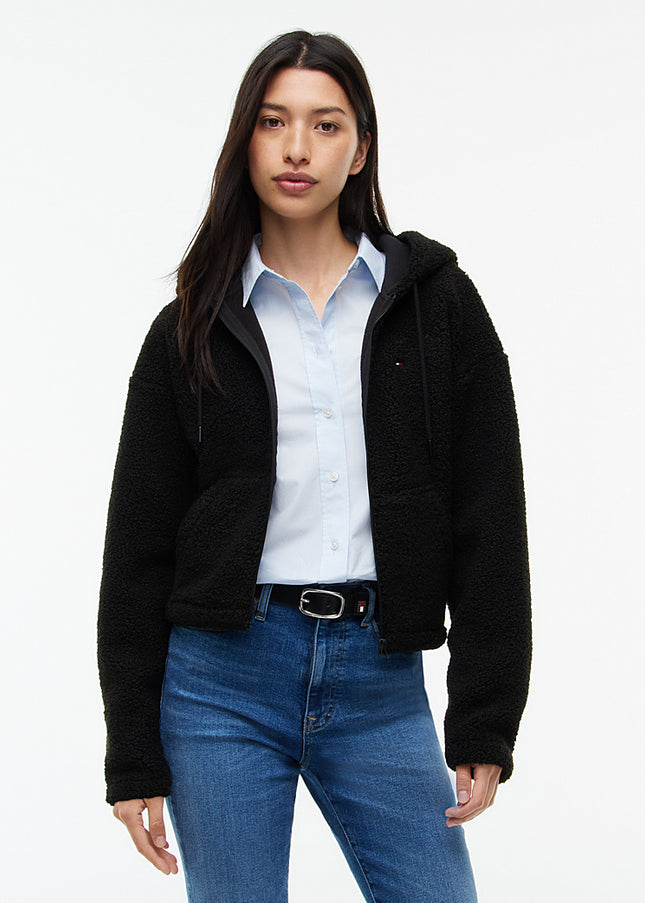 Teddy Fleece Zip-Thru Hoody - Black