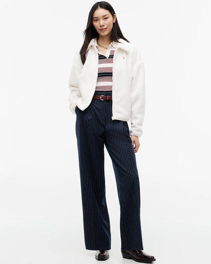 Teddy Fleece Boxy Zip-Thru Sweatshirt - Off White