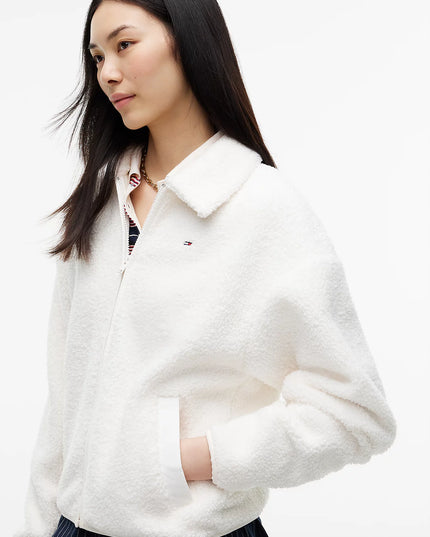 Teddy Fleece Boxy Zip-Thru Sweatshirt - Off White