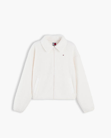 Teddy Fleece Boxy Zip-Thru Sweatshirt - Off White