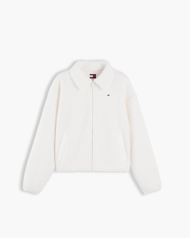 Teddy Fleece Boxy Zip-Thru Sweatshirt - Off White