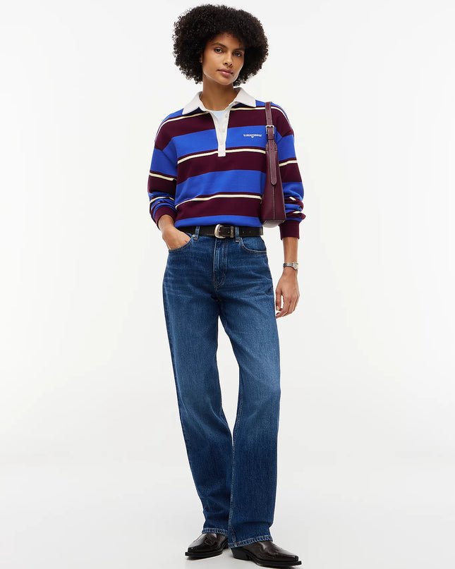 Logo Embroidery Terry Relaxed Rugby Shirt - Noble Blue/Stripe