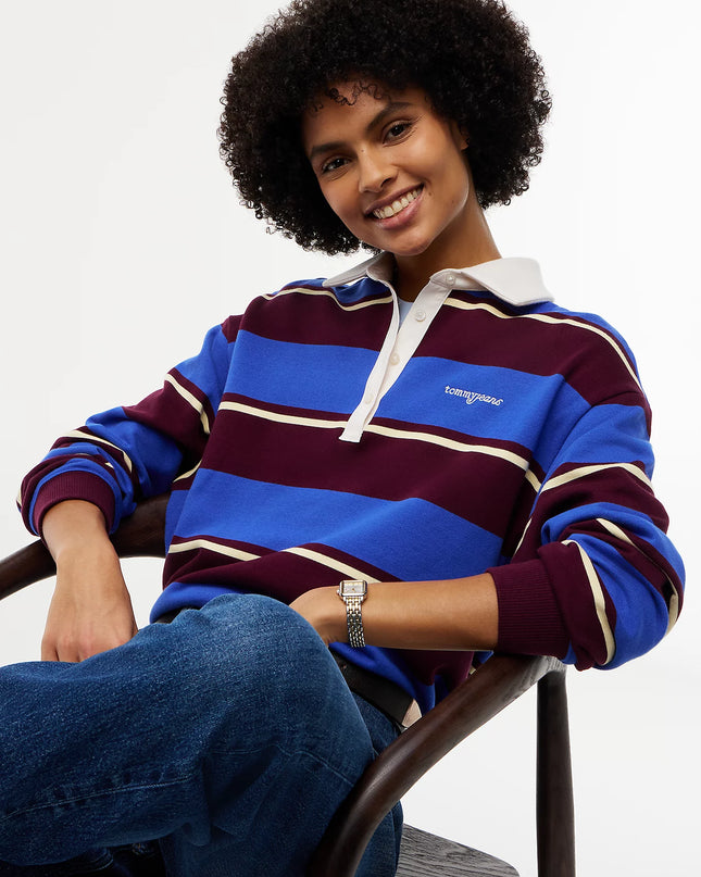 Logo Embroidery Terry Relaxed Rugby Shirt - Noble Blue/Stripe