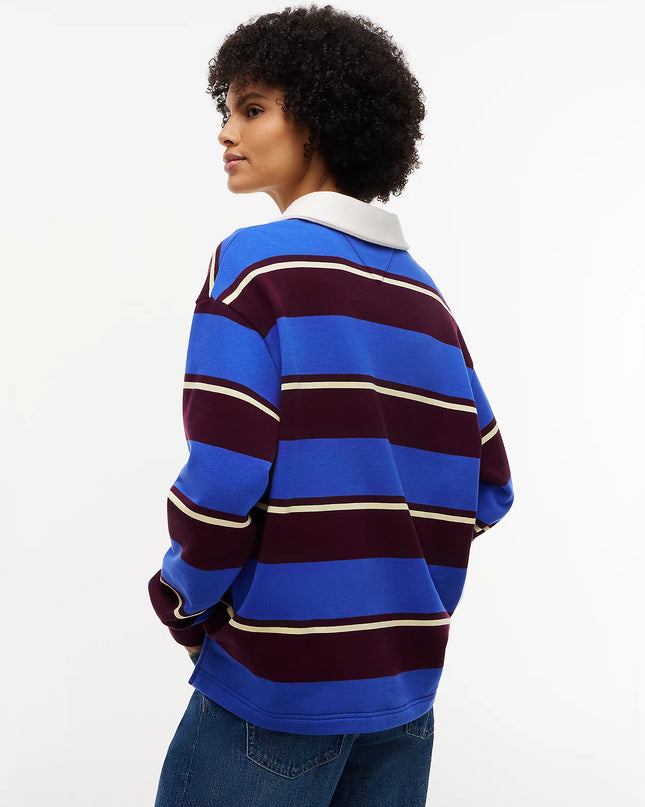 Logo Embroidery Terry Relaxed Rugby Shirt - Noble Blue/Stripe