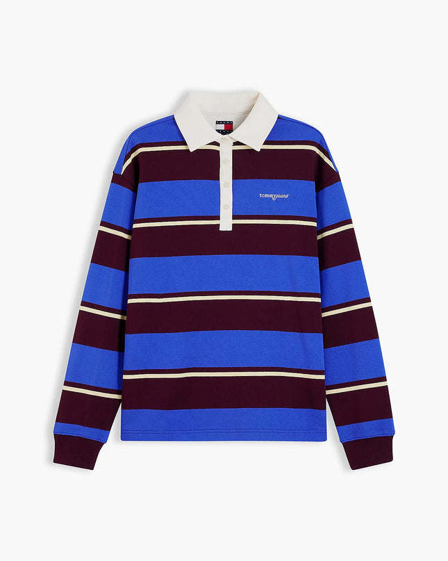 Logo Embroidery Terry Relaxed Rugby Shirt - Noble Blue/Stripe