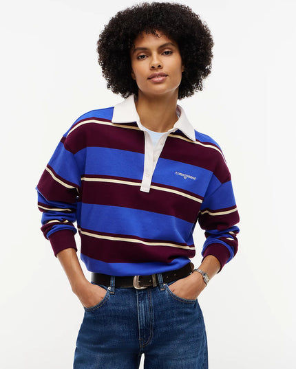 Logo Embroidery Terry Relaxed Rugby Shirt - Noble Blue/Stripe