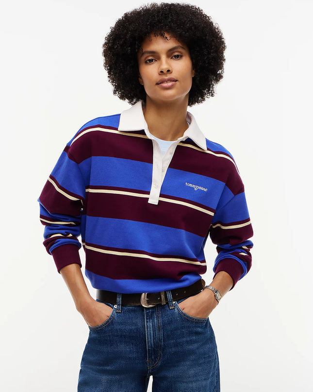 Logo Embroidery Terry Relaxed Rugby Shirt - Noble Blue/Stripe