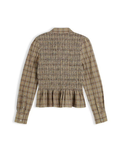 Slim Fit Smock Seersucker Shirt - Beige Yellow Check