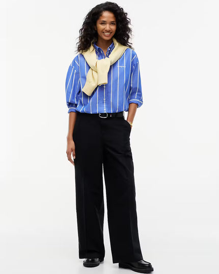 Oversized Cropped Gathered Poplin Shirt - Noble Blue Stripe