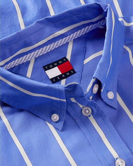 Oversized Cropped Gathered Poplin Shirt - Noble Blue Stripe