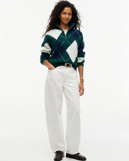 Alpaca Blend Fluffy Cropped Quarter-Zip Jumper - Elegant Green