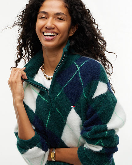 Alpaca Blend Fluffy Cropped Quarter-Zip Jumper - Elegant Green