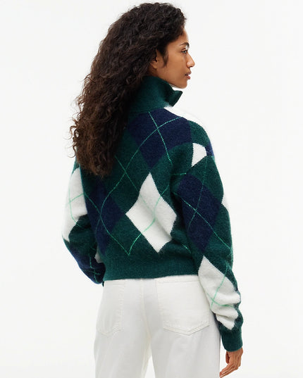 Alpaca Blend Fluffy Cropped Quarter-Zip Jumper - Elegant Green